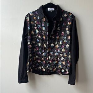Anne Fontaine Black Floral Embroidered Button Down Shirt